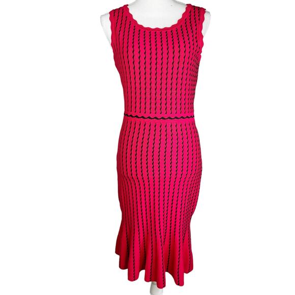 Nina Leonard Striped Sleeveless Sweater Dress Tulip Hem Lightweight Red Black S - Picture 2 of 13